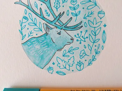 Marker and watercolor elk art drawing hand drawn illustration marker nature pen watercolor