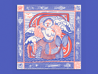 Incunabula style incunabula mermaid scarf design textil design