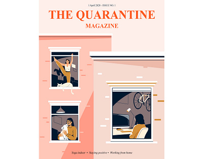 Quarantine magazine activity bike character computer design graphic home illustration indoor pastel people pet plant quarantine vector woman women yoga