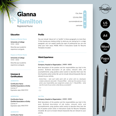 Nurse Resume for Word & Pages “Gianna Hamilton” cv instant download medical cv template medical resume word modern resume nurse cv template nurse graduate nurse resume nurse template word nursing resume word physician assistant professional resume registered nurse resume for word resume template resume template rn resume template word rn resume template