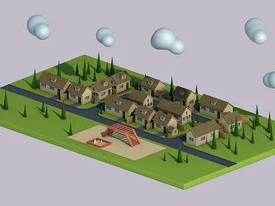 Small village 3d 3d art c4d c4d42 c4dart cartoon illustration cinema4d isometric isometric art low poly lowpoly lowpoly3d lowpolyart maxon