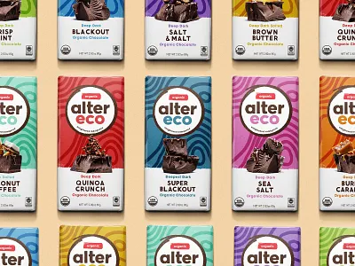Alter Eco - Bars blue branding chocolate chocolate bar design green illustration logo orange package design packaging pattern pink red shapes texture yellow