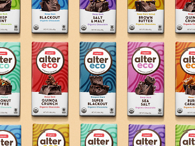 Alter Eco - Bars blue branding chocolate chocolate bar design green illustration logo orange package design packaging pattern pink red shapes texture yellow