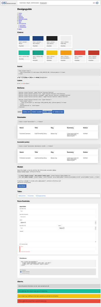 OS2datascanner Designguide component component library design designguide styleguide typography web