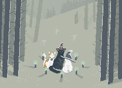 Occult Cats candles cats magic pixel pixels pixelsart winter woods