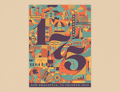 New Braunfels 175th Year branding color design illustration illustration art illustrator river texas texture typography vector