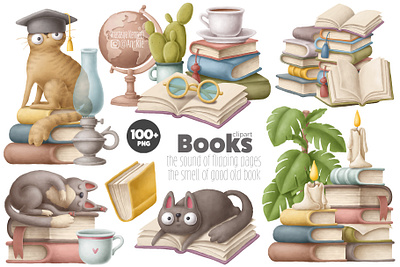 Books clipart aducation back to school books cartoon cats clipart illustration library owl reading study teacher