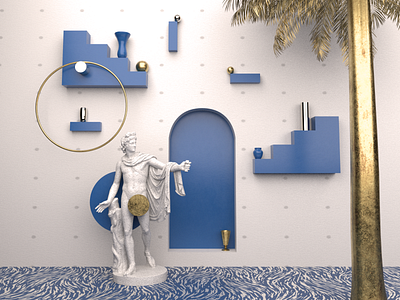 Greek Pantone 3d 3d art abstract architecture arnold blue cinema4d design gold greek pantone pantone2020 texture