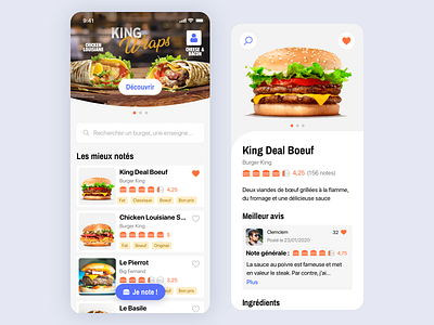 Rateat - App Burger app burger clean design fastfood food french fun iphonex list mobile rate ui ux