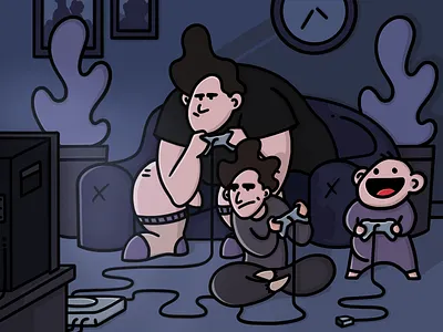 The good ol' days of staying at home art baby brothers couch cute design digitalart game games illustration illustrator playing siblings stayhome tv videogames