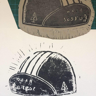 forest cycle cap linocut print linocut print