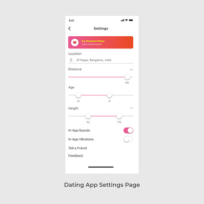 Settings Page Dating App - Daily UI Day7 adobexd app design daily dailyui dailyui07 dailyuichallenge dating datingapp freebie freebies neomorphism product design settings settings page settings ui ui