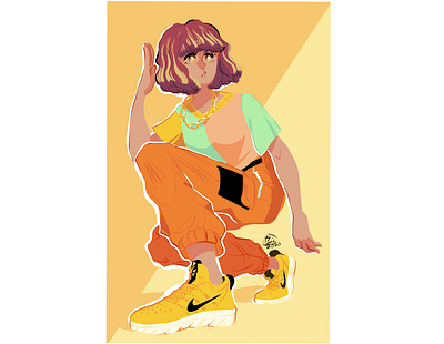 Yellow Nike Girl flat girl gold illustration nike nike shoes yellow