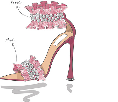 Mesh footwear chic design elegant evening fashion footwear footwear design heels illustration illustrator materials mesh pearls pink sketch stylish woman