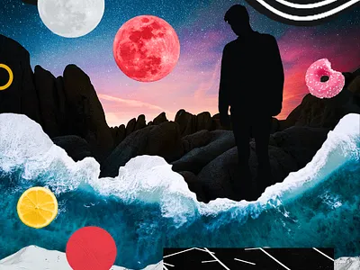 🌊🌕🌄 collage digital collage donut landscape moon silhouette tides unsplash waves