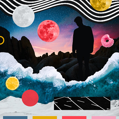 🌊🌕🌄 collage digital collage donut landscape moon silhouette tides unsplash waves