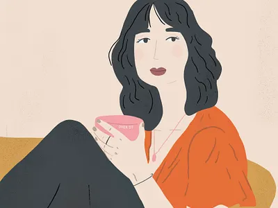 Quaran-tea Time Print anxious artwork blue character female illustraion illustration illuststration pink procreate procreate art quarantine relaxed tea woman women