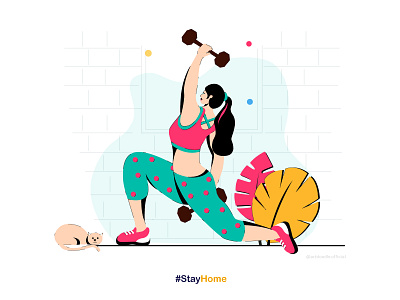 Exercise at home (Quarantine Time) character design colourful corona coronavirus covid19 design exercise exercising flat design graphic design heath home exercise illustration minimalistic stay safe stayhome visual design