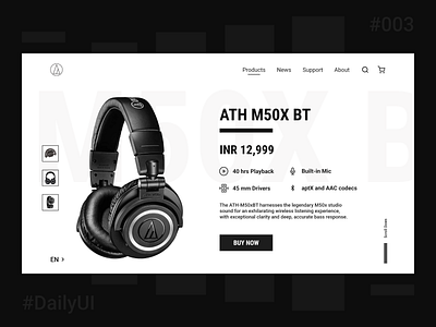 DailyUI Challenge 03 - Product Landing Page audio blackandwhite dailyui headphones landing page landing page design landingpage minimal music product page ui design uiux web design