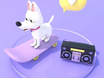 LUMO🐶⁣ 3d 3d art 3d artist 3dsmax blender c4d character cinema4d color design dog drawing flat icon illustration oldschool radio skate skateboard teyp
