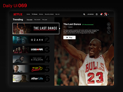 Daily Ui 069 - Trending chill daily 100 challenge daily ui daily ui 069 dailyui dark dark ui design desktop netflix ranking series trending tv shows ui ui design uidesign userinterface ux