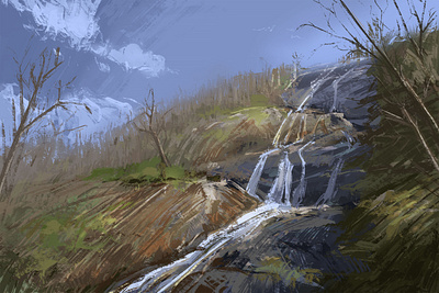 Waterfall adobe photoshop digital art drawing enviroment environment environmental illustration waterfall