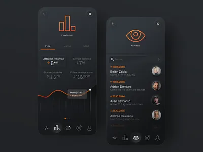 PronosticApp® app black fitness flat design interaction mobile orange socialmedia typography ui ux web webdesign
