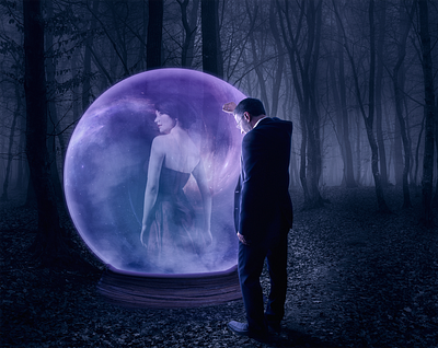 The Loss adobe stock art artist artwork composite composite image compositing compositions crystal ball digital art fantasy forest love man mood photoshop sad somber