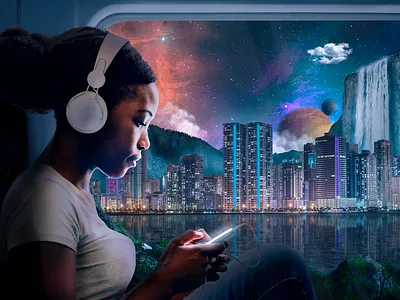 Vacation adobe stock art art direction artwork city cityscape composite composite image composites concept digitalart girl night photoshop space spaced surreal surrealist train