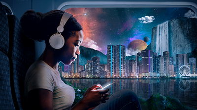 Vacation adobe stock art art direction artwork city cityscape composite composite image composites concept digitalart girl night photoshop space spaced surreal surrealist train