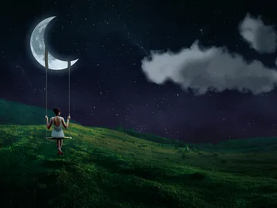 Moonlight Swing art artist artwork composite composite image composites compositing concept concepts landscape magic moon moonlight photoshop surreal surrealism surrealist swing woman