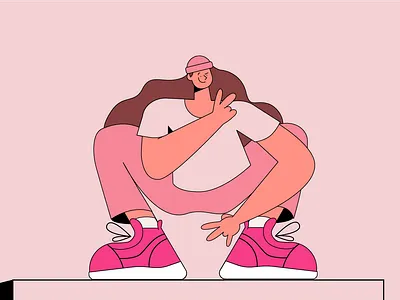 On Wednesdays AND THURSDAY we wear pink bennie character character design clean design doodle girl happy illustration illustration2d person pink rose smile sneaker squat swag vector vector art woman