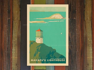 Makapu'u Lighthouse aloha hawaii illustration lighthouse oahu ocean print retro sailboat vintage