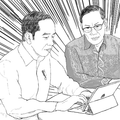 Indonesian President participating in Online Population Census census sketch drawing