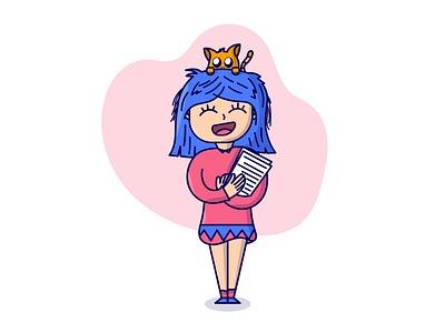 Work From Home animal cat cute flat fun funny girl girl character girl illustration home illustration papers playful student study vector working
