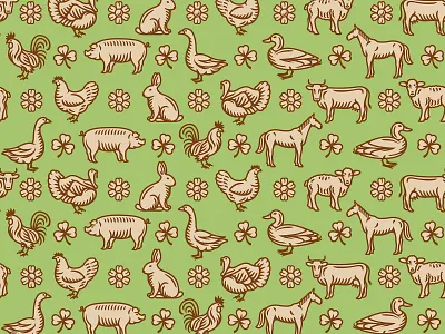 Farm animals pattern animals chicken cow design duck farm flower goose horse icon illustration mutton pattern pig print rabbit rooster seamless turkey vector