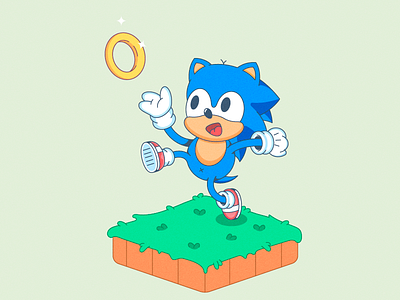 Sonic-character design cartoon character character design characterdesign cute design flat flatdesign grass illustration ring sonic vector illustration