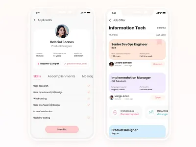 Job Search/Manager for Recruiters and Applicants app app design clean hire job job listing job posting job search minimal mobile profile ui