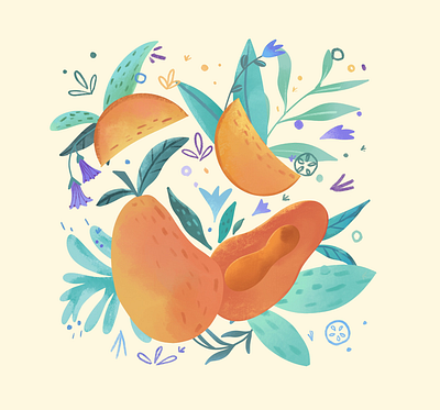 Mango flowers fruit illustration leaf mango orange playful procreate procreate art