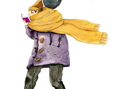 Reader character illustration watercolor