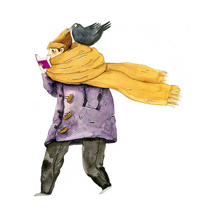 Reader character illustration watercolor