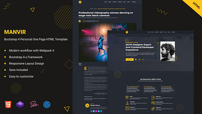 Manvir - Bootstrap 4 Personal One Page HTML Template agency blog clean company creative cv dark design designer developer one page personal portfolio profile responsive resume simple vcard webdesign website