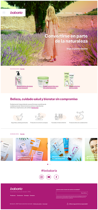 Babaria Home Page gradient header purple typogaphy ux website