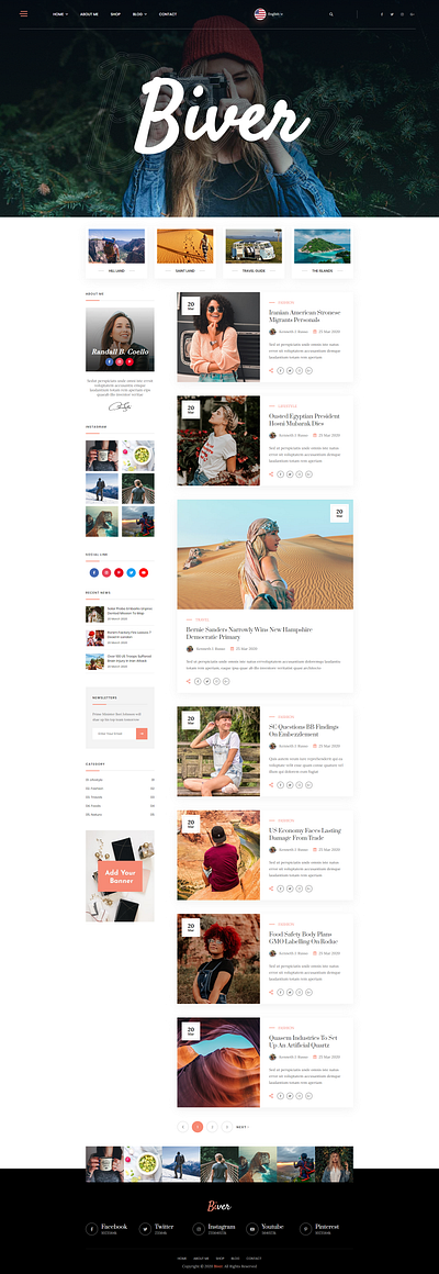 Biver - Morden Personal Blog HTML5 Template blog clean clear creative design web flat instagram layered modern personal portfolio unique