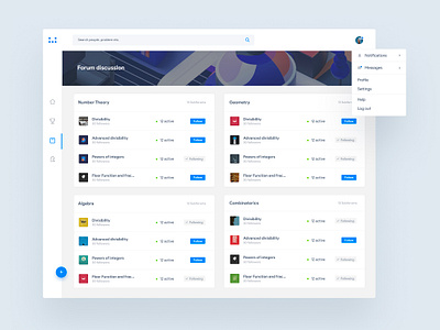 Mathmash - Discussion Forum app blue dashboad discussion flat forum material math minimal modern navigation side ui uidesign uiux web website