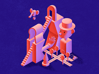 Globe Trotters 2/3 carnival door elephant gloves hand hat illustration isometric isometric art isometric design isometric illustration isometry keyhole lollipop lollipops procreate space stairs trunk