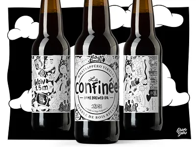 La confinée - Beer Label Design beer bottle beer label black and white digital art flat art graphic design handmade handmade type illustration packaging packaging design personal project