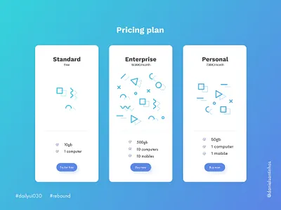 Daily UI #030 - Pricing (Rebound) 030 aveiro dailyui dailyui 030 dailyuichallenge elvas freelancer graphic designer minimalism mobile ui pricing pricing page pricing plan pricing plans pricing table princing rebound ui design ui designer ui ux