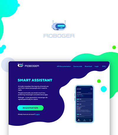 Roboger smart assistant landing page app design landing page logo logodesign