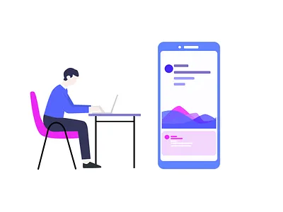 man sitting at computer computer data science design diagram illustration man sitting vector